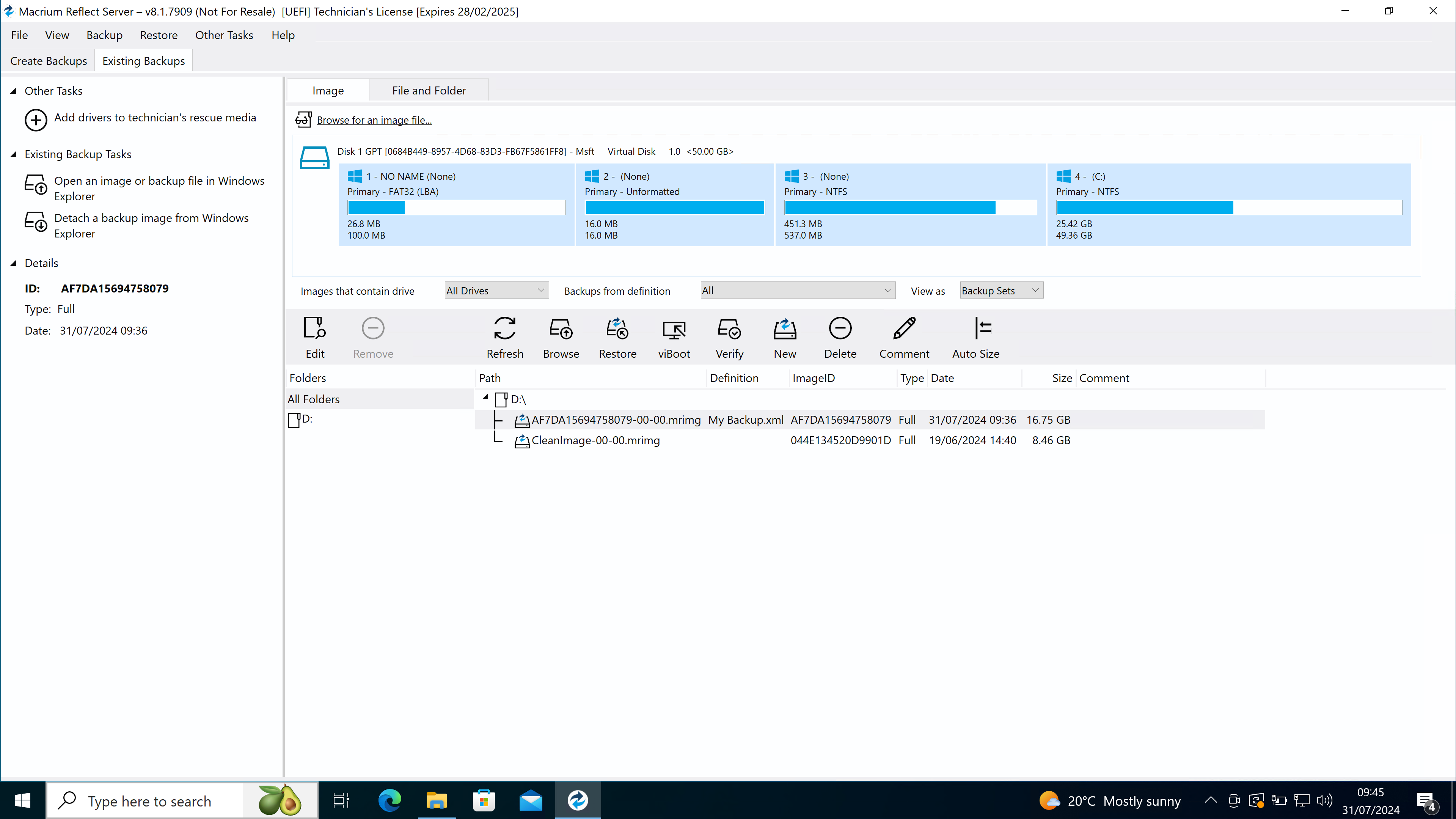 screenshot of Macrium Reflect Technician's License